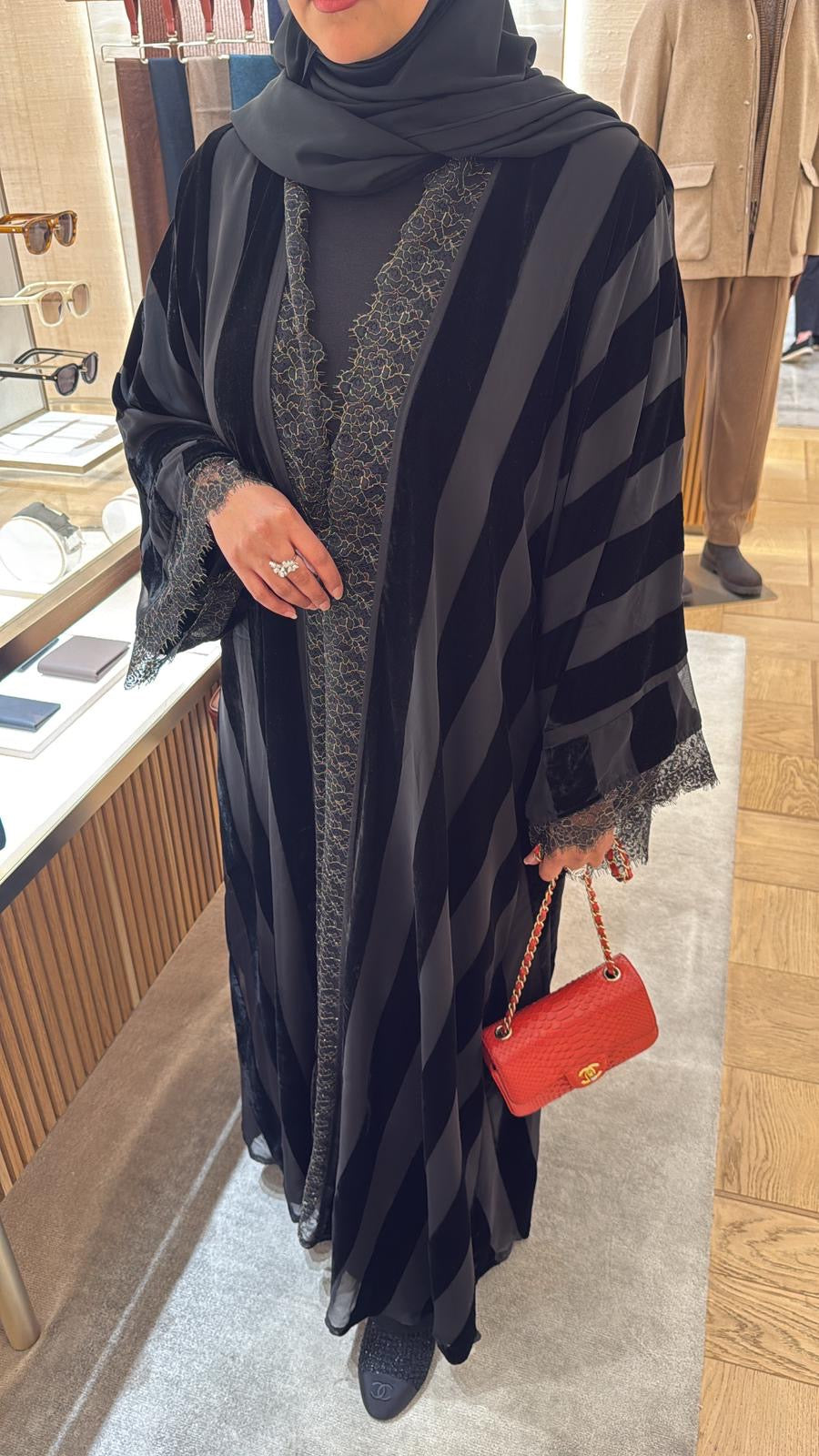 Striped lace abaya