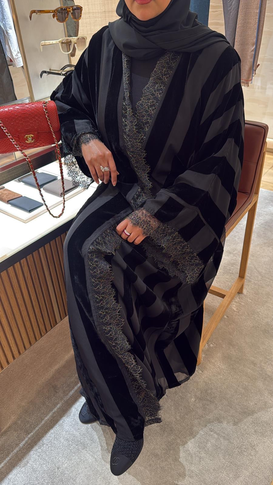 Striped lace abaya