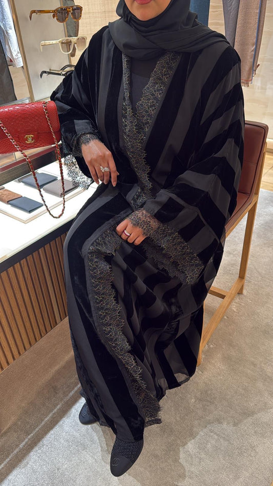 Striped lace abaya